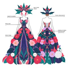 sketch of a gown inspired by the Philippines' Kadayawan festival