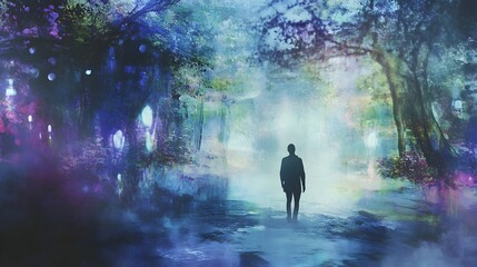 Obraz premium Ethereal Art Gallery Vibrant Dreamscapes Come to Life Through Visitors Focused Thoughts
