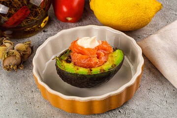 Whole grilled avocado with salmon
