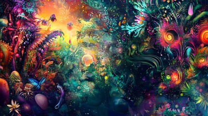 Interdimensional Preserved Ecosystem with Coexisting Alien Flora and Fauna in Surreal Fantastical Habitats