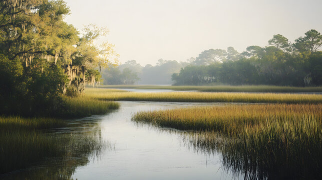 A serene photograph of a wetland restoration project, showcasing the importance of natural habitats.