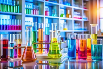 Vibrant Laboratory Scene with Colorful Test Tubes Filled with Liquid for Scientific and Educational Projects