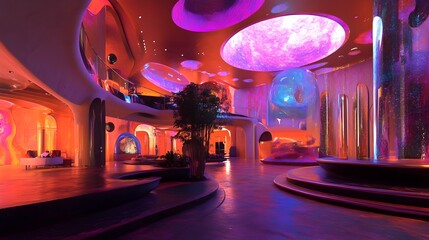 Obraz premium Quantum Entanglement Family Reunion Venue Surreal Dreamlike Gathering across Parallel Dimensions