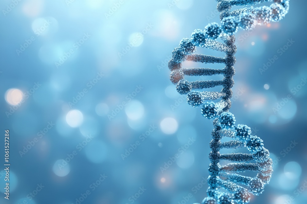 Aufkleber dna double helix rotating in a microscopic environment with glowing particles