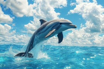 Fototapeta premium Dolphin jumping out of the water in the ocean
