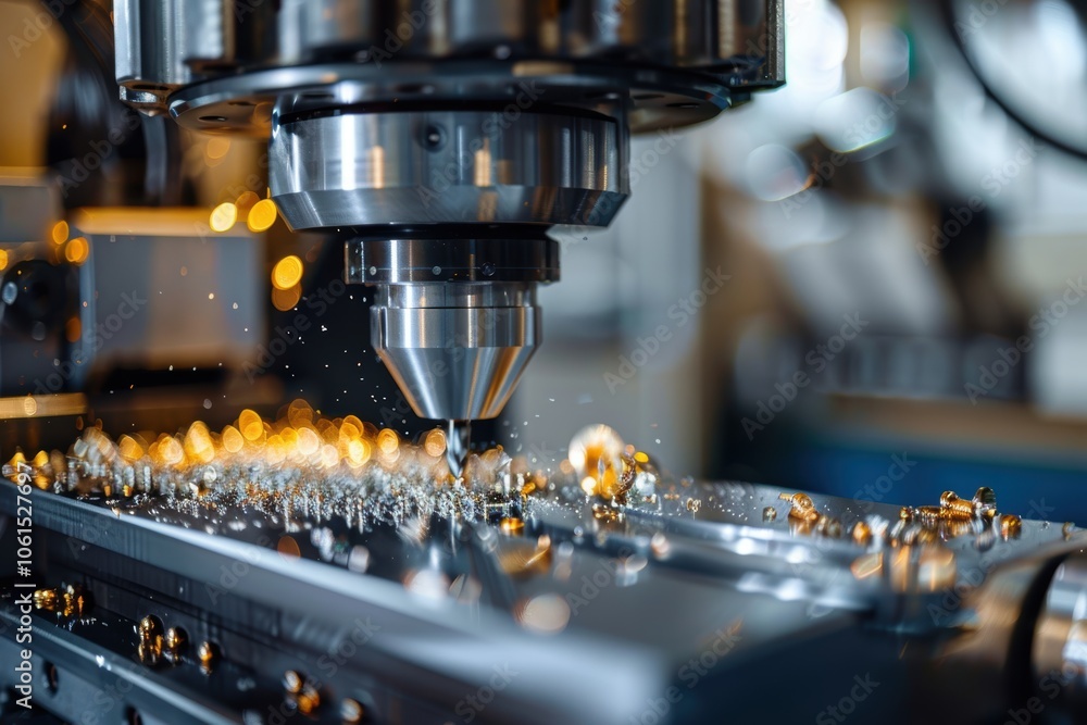 Poster precision cnc machines meticulously cutting intricate parts for aerospace components in a metalworki