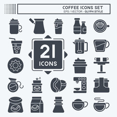 Icon Set Coffee. related to Drink symbol. glyph style. simple design editable