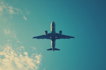 Naklejka premium Passenger airplane flying in cloudy sky during daytime