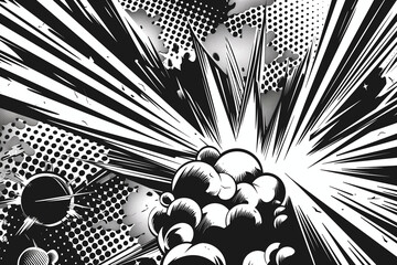 Illustration of a powerful comics like page layout background with halftone dots and dynamic action speed effects


