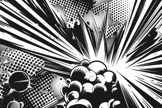 Illustration of a powerful comics like page layout background with halftone dots and dynamic action speed effects


