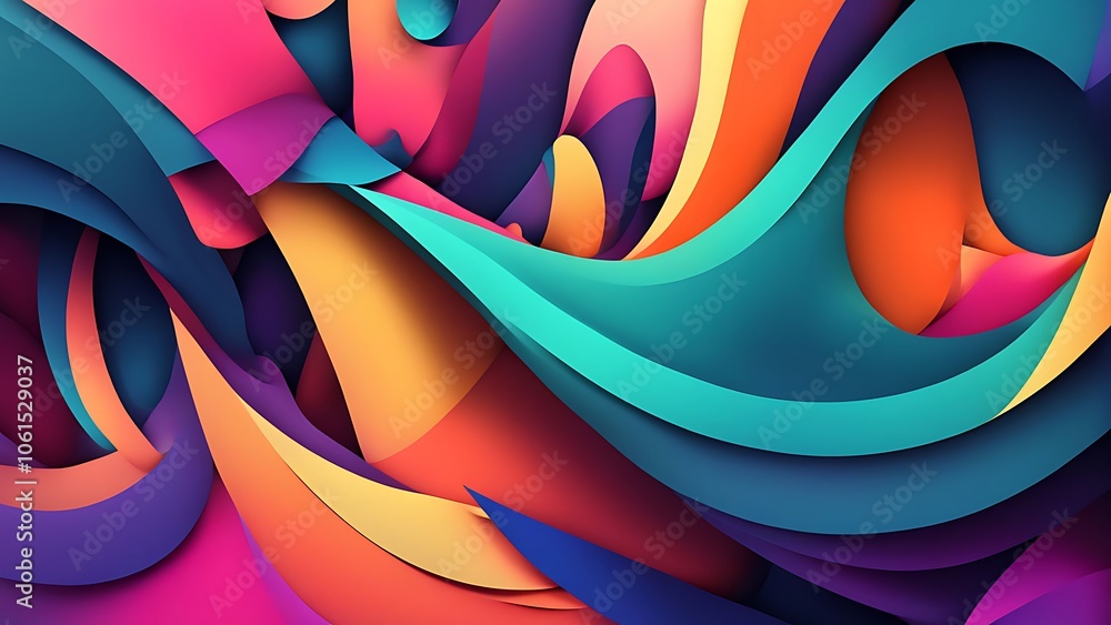 Aufkleber dynamic abstract shapes, overlapping layers, vibrant colors, 2d and 3d merge, modern abstract design