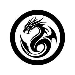 Naklejka premium Stylized Black Dragon in Circle logo or icon on White Background
