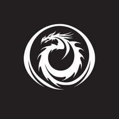 Stylized Black Dragon in Circle logo or icon on White Background