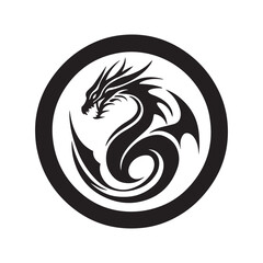 Stylized Black Dragon in Circle logo or icon on White Background