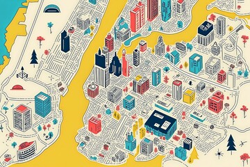 Vibrant Cityscape: A Detailed Map of NYC's Dynamic Urban Landscape with Iconic Landmarks and Bustling Neighborhoods