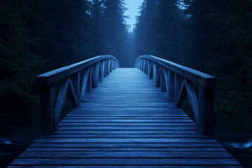 Serene Wooden Bridge Over Gentle Water Flow