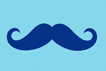 Iconic blue mustache against light blue backdrop evokes feelings of classic style and playful charm, adding a touch of sophistication and fun to any design.