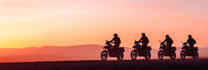Striking Silhouette of Motorcyclists at Sunset