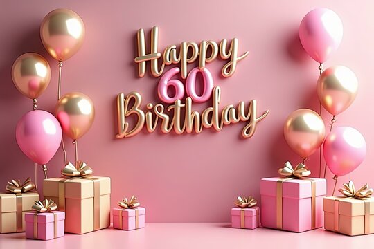 Celebrate 60th Birthday with Elegance and Joy, Balloons and Gifts Radiate Happiness and Love