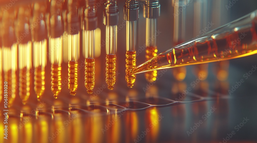 Poster Artificial intelligence interface analyzing genetic data in a laboratory, showcasing how AI contributes to biotechnology with empty space for text