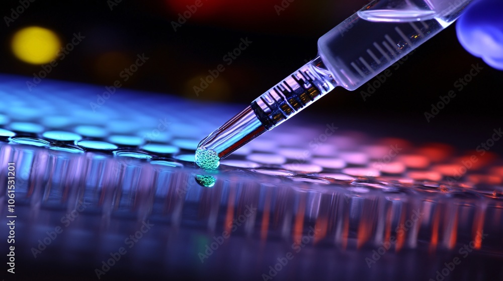 Aufkleber Biotech engineer conducting CRISPR editing on cell samples, with futuristic lab screens displaying genetic manipulation data with empty space for text