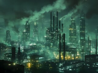 Obraz premium Futuristic Urban Landscape with Psychic Emission Monitoring and Remediation Systems