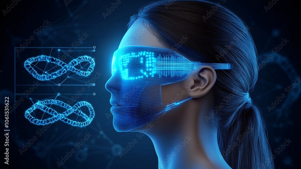 Poster illustration of gene therapy procedure with holographic dna strands and cellular modification visual