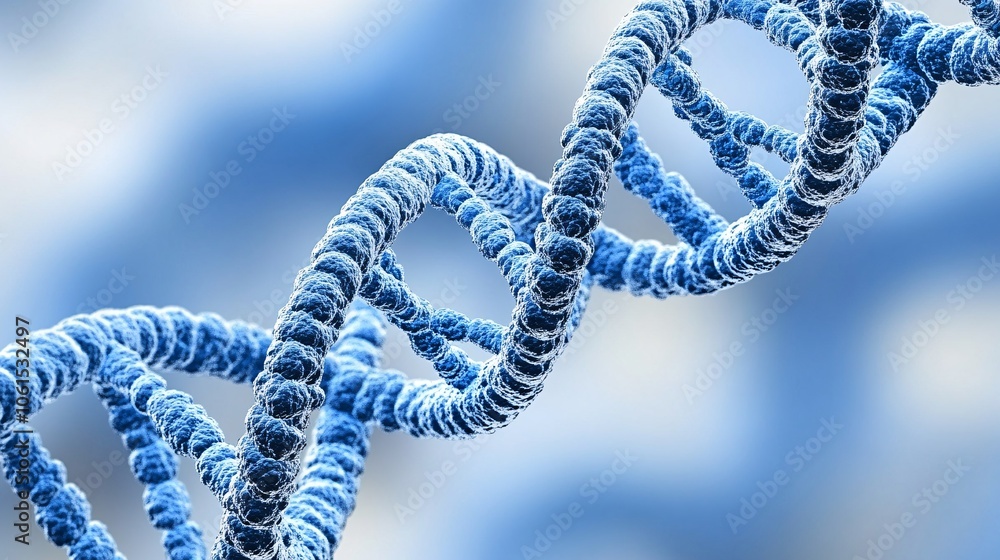 Poster Holographic interface showing DNA mutations and genetic variations, symbolizing future biotechnological potential with empty space for text