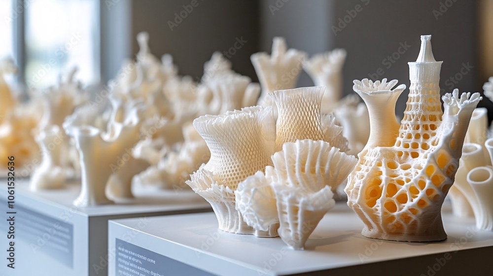 Aufkleber 3D-printed biomaterials on display with interactive touchscreen showing tissue engineering concepts, highlighting innovations in regenerative medicine with empty space for text