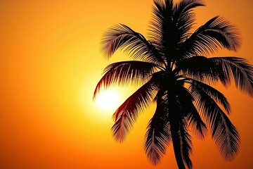 Obraz premium Sunset Silhouette Palm Tree Serenity Tropical Twilight Tranquility Warmth Tranquil Orange Sky Vibrant Sunset Serene