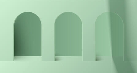 Arches green wall vector background. Architecture abstract design