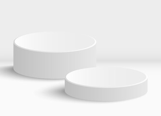 Round white matte podiums background. Demonstration podiums for jewelry, watches, decorative cosmetics