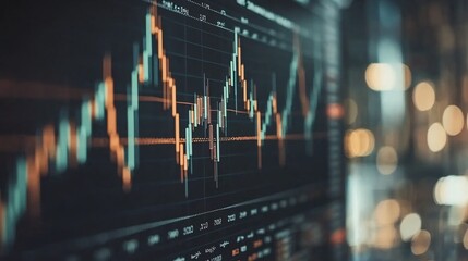 Graphical bar and line charts on a digital dashboard representing profit and loss in a stock market scenario with empty space for text