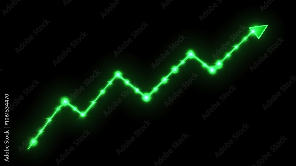 Aufkleber Line graph of market indices with a trend of upward movement in green showing stock market recovery in a digital setup with empty space for text
