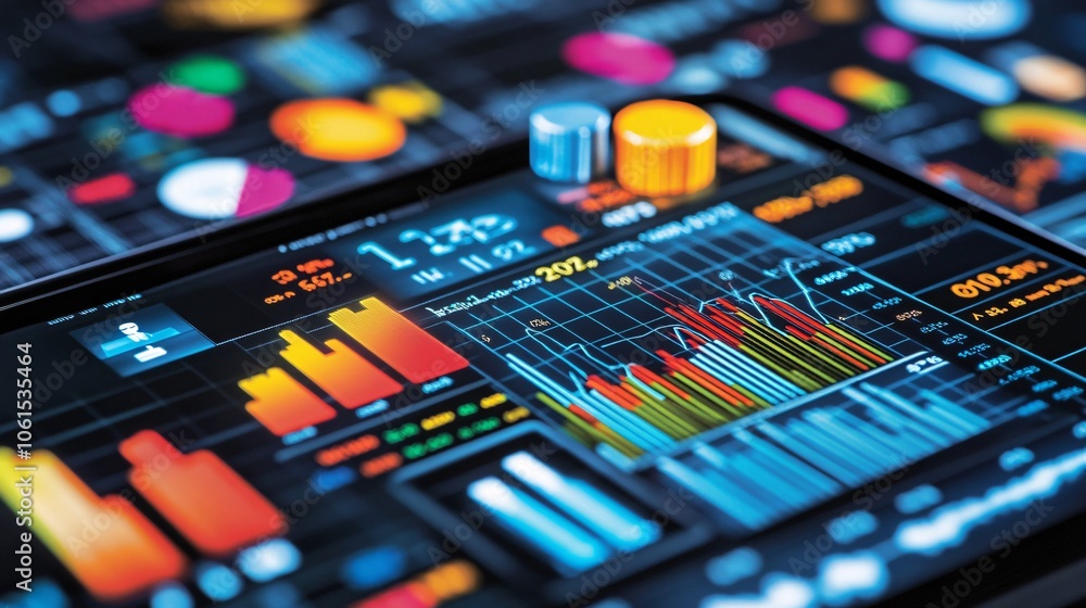 Poster Digital stock trading app on a smartphone with live stock performance, symbolizing the accessibility of modern trading with empty space for text