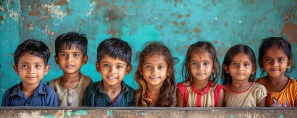 A group of young children in colorful clothing, beautifully captured in a natural setting.