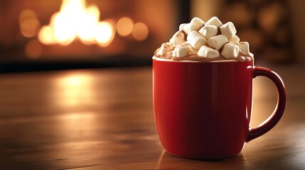 Hot cocoa with marshmallows by the fire