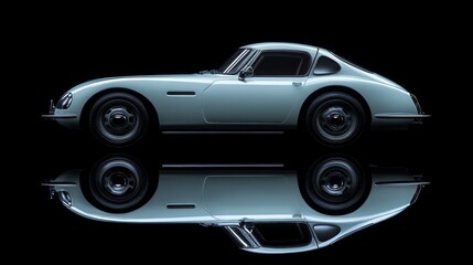 Classic Vintage Sports Car Side Profile Reflection Black Background