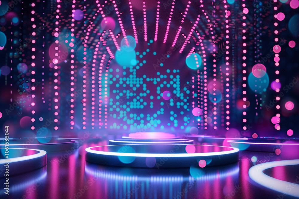 Poster 3d icon of blue violet neon square add button isolated on black background