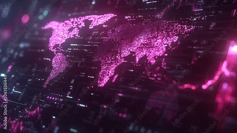 Aufkleber futuristic financial technology concept with holographic digital currency symbols, a glowing world m