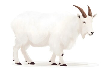 a realistic mountain goat, detailed fur, sharp textures, natural colors, isolated on white background