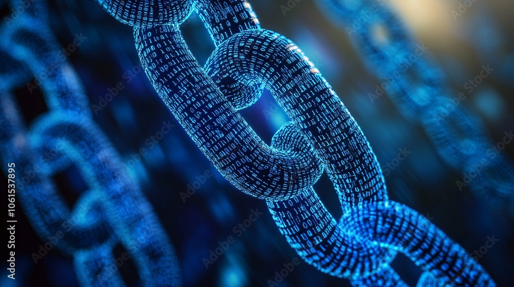 Leinwandbilder Close-up of blockchain code running on a screen, highlighting the transparency and security features in decentralized financial transactions with empty space for text