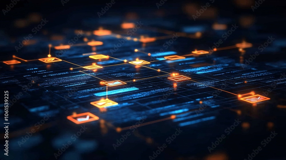 Aufkleber Digital illustration of email marketing workflow with funnel visuals, segmentation, and performance tracking, representing the power of targeted campaigns with empty space for text