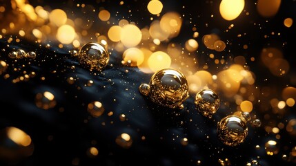 Black and Gold Metallic Liquid Bubbles