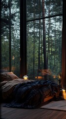 Natural interior forest bedroom poster background