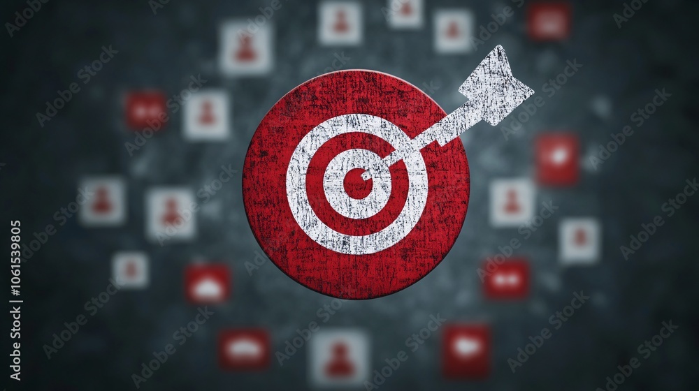 Poster Mobile ad campaign visualization with target audience icons and platform options, representing strategic choices in digital advertising with empty space for text