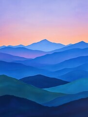 Fototapeta premium Layers of blue mountains at dusk with a pastel sky in the background