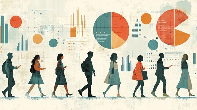 Illustration of influencer analytics with metrics on reach, engagement, and audience demographics, highlighting ROI in influencer campaigns with empty space for text