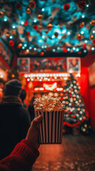 A Christmas movie scene in a darkened theater