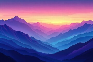 Fototapeta premium Vibrant sunset over misty mountain ranges in a serene landscape